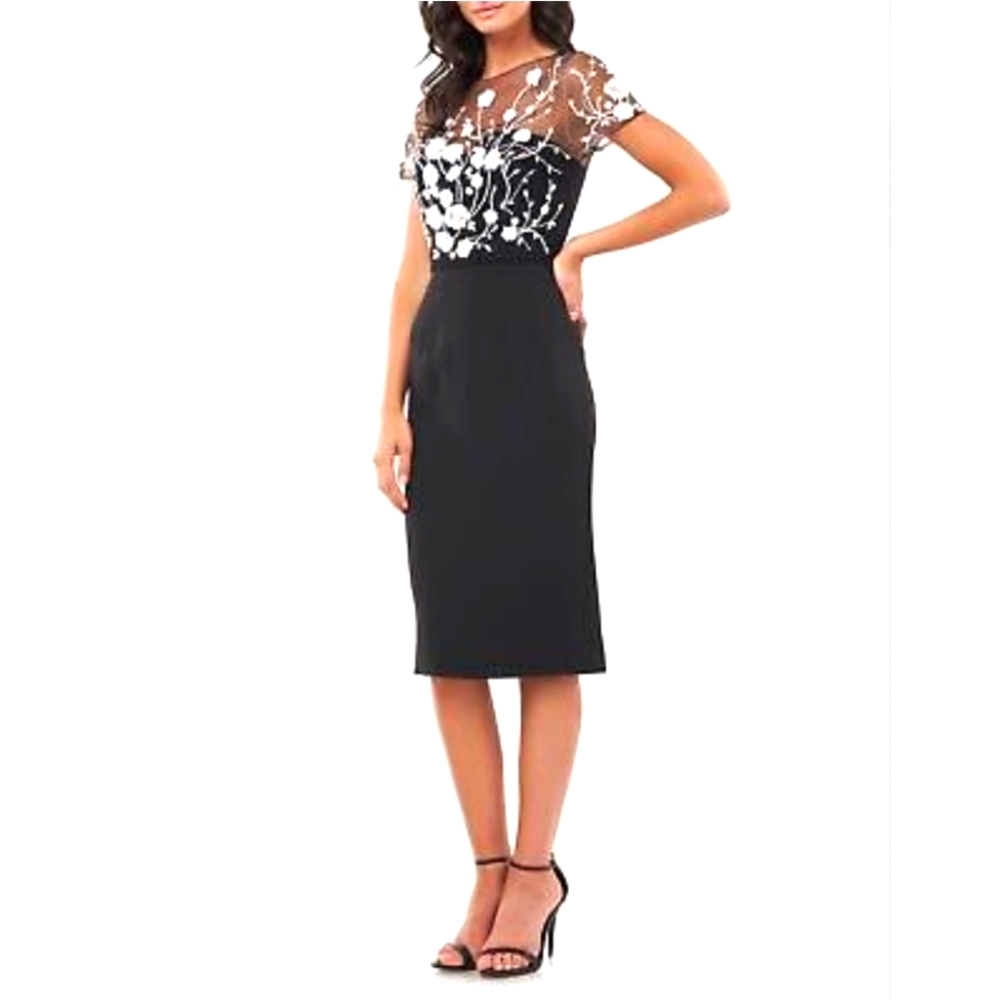 NWT JS Collection Crepe Dress with Bead Bodice-Size 4